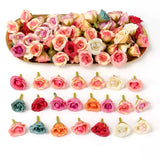 Boxtoday 50Pcs 2cm Mini Rose Artificial Flowers Heads For Home Decor Wedding Decoration Fake Flowers DIY Wreath Scrapbook Gifts Accessory