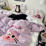 Boxtoday Purple Washing Bedding Set  Towel Embroidered Small Doll Four PIECE Set Dormitory Cardboard Duvet Cover Quilt Duvet Set