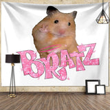 Boxtoday I'm Strong RATZ Pink Mouse Meme Funny Pattern Large Fabric Wall Tapestry Kawaii Room Decor Background Cloth Decoration Blanket