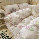 Boxtoday Pastoral Girls Flower Bedding Sets Soft Bed Linen Autumn Winter Quilt Cover Sheet and Pillowcases Simple Bedspread Home Textiles