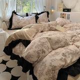 Boxtoday Korean INS Tulip Princess Floral Bedding Set Pastoral Flowers Lace Ruffles Duvet Cover and Skin Friendly Flat Sheet Pillowcase