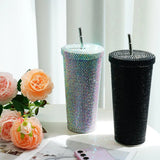 Boxtoday Bling Thermal Bottle 750ml Glitter Diamond Bottle Tumbler Lid Water Water Diamond Bottle With Straw Glitter With Cleaning Brush