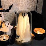 Boxtoday Cute Ghost Halloween Lamp Light Up Ghost in Glass Cloche Props Halloween Decoration Lights Mantel Tabletop Decor Plastic