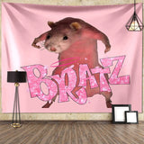 Boxtoday I'm Strong RATZ Pink Mouse Meme Funny Pattern Large Fabric Wall Tapestry Kawaii Room Decor Background Cloth Decoration Blanket