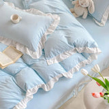Boxtoday Korean Princess Style Duvet Cover Set No Filling Pink Blue Soft Washed Cotton Girls Favorite Ruffles Bed Linen Pillowcases