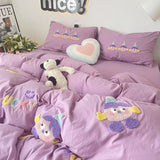 Boxtoday Purple Washing Bedding Set  Towel Embroidered Small Doll Four PIECE Set Dormitory Cardboard Duvet Cover Quilt Duvet Set