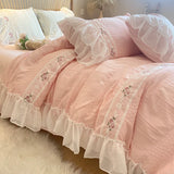 Boxtoday Pink Korean Princess Style Lace Ruffles Wedding Bedding Set Seersucker Washed Cotton Soft Duvet Cover Set Bed Sheet Pillowcases