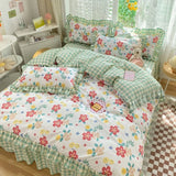 Boxtoday Pink Korean Princess Bedding Set No Filling Cute Strawberry Duvet Cover Checkerboard Single Queen Size Bed Linen Pillowcases