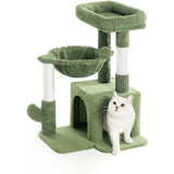 Boxtoday Cat Tree, Small Cat Tower with Sisal Scratching Post and Hammock Green, Cat Condo