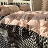 Boxtoday Sweet cool bow plaid bedding set teen,full queen king cute pink double cotton home textile bed sheet pillow case quilt cover