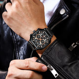 Boxtoday Luxury Chronograph Square Man Watch Waterproof Luminous Date Men Watch Sports Leather Men's Watches Quartz Reloj Hombre