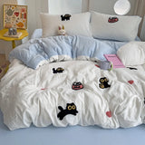 Boxtoday Bedding Set 2024 New Four Seasons Super Soft Washed Cotton Towel Embroidery Duvet Cover Four Piece Set - Lucky Cat Series