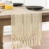 Boxtoday Beige Boho Table Runner with Tassels Hand Woven Table Runner Rustic Farmhouse Table Runner for Kitchen Dining Table Home Decor