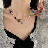 Boxtoday New Korean Flower Heart Beaded Necklace Women Boho Crystal Class Gravel Clavicle Chain Cool Y2K Choker Exquisite Fashion Jewelry