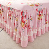 Boxtoday 100% Cotton Princess Bedding Bed Skirt Pillowcases Florals Print Bed Cover Ruffle Rubber Band Bedspread Mattress Cover Sheet