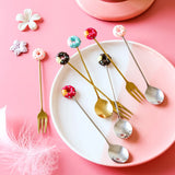 Boxtoday 304 stainless steel spoon cartoon donut dessert spoon fork fruit fork mini creative ins household tableware dinnerware set