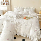 Boxtoday French Style White Duvet Cover Embroidered With Small Flower With Lace Design Duvet Cover Bed Sheet For Bedroom And Guest Room