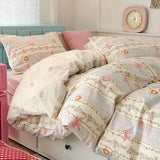 Boxtoday Cute Strawberry Bedding Set with Zipper No Filler Duvet Cover Flat Sheet Pillowcases Single Queen Size Girls Boys Bed Linens