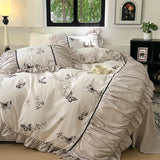 Boxtoday French Retro Light Luxury Washed Cotton Four Piece Set Bedroom Lace Duvet Set Single Bedding Set Dormitory Bed Linen