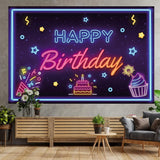 Boxtoday Birthday Banner Print Glowing Photographic Background Celebration-Ready Fluorescence Backdrop for Photography Props