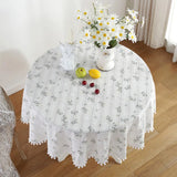 Boxtoday Cotton Table Cloth Round Tablecloth with Tassel Dust-Proof Floret Circular Table Cover for Kitchen Dinning Room Tabletop Decor