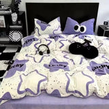 Boxtoday Korean y2k Bedding Set Bed Flat Sheet Pillowcase Duvet Cover Set Kids Adults Queen Full Twin Size Purple Pentagram Quilt Cover