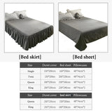 Boxtoday Pink Ruffled Seersucker Duvet Cover Set 3/4pcs Soft Lightweight Down Alternative Grey Bedding Set with Bed Skirt and Pillowcases