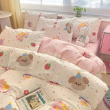 Boxtoday Cute Rabbit Bedding Set with Zipper No Filler Blue Pink Duvet Cover Flat Sheet Pillowcases Twin Queen Size Girl Boys Bed Linens