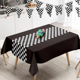 Boxtoday Checkered Race Car Party Black White Checkered Flag Tablecloth Road Tablecloth Racetrack TableCover Racing Birthday Party Decor