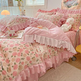 Boxtoday Princess Flower Bedding Set Cute Girls Duvet Cover Single Queen Size Ruffled Lace Bed Linen Pillowcases No Filling