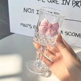 Boxtoday Nordic Style Court Goblet Niche Design Bow Decoration Glass Simple Household Whisky Glass Beverage Juice Dessert Cup