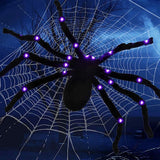 Boxtoday Halloween Spider Decor, Fake Giant Spider With Purple LED Lights, Light Up Black Hairy Spider For Halloween Yard