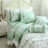 Boxtoday French Korean princess cotton solid color four piece set cake layer lace embroidery bed skirt bedding mint green duvet set