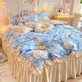 Boxtoday Lace Style Bed Linen Set Brushed Bed Sheets Sets Printed Quilt Cover Pillowcase Bed Skirt постельное бельё набор Bedding Sets