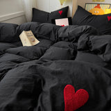 Boxtoday Cool Black Duvet Cover Set Ins Nordic Embroidery Heart Bed Sheet Set Of Four Pieces Home Luxury Bedding Set For Girls