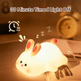 Boxtoday LED Cute Rabbit Silicone Lamp USB Rechargeable Timing Bedside Decor Light 3 Level Dimmable Breastfeeding Nursery Night Light