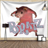 Boxtoday I'm Strong RATZ Pink Mouse Meme Funny Pattern Large Fabric Wall Tapestry Kawaii Room Decor Background Cloth Decoration Blanket