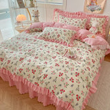 Boxtoday Pink Korean Princess Bedding Set No Filling Cute Strawberry Duvet Cover Checkerboard Single Queen Size Bed Linen Pillowcases