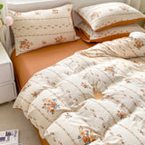 Boxtoday Korean Retro Floral Bedding Set 100% Washed Cotton Bed Sheets Set Soft Duvet Cover Bed Linen Pillowcase Single Double Queen King