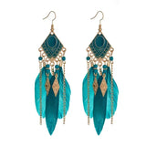 Boxtoday Bohemian Feather Tassel Earrings Peacock Blue Vintage Pendant Earrings Birthday Party Holiday Travel Jewelry Accessories