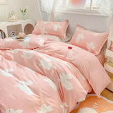 Boxtoday Floral Bedding Set Kawaii Rabbit Duvet Cover Flat Sheet Pillowcase Soft Bed Linens Single Full Dormitory Bedroom Home Textile