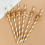 Boxtoday 20Pcs Teddy Bear Paper Straws Cute Brown Pink Bear Disposable Drinking Straw Kids Birthday Baby Shower Party Decoration Supplies