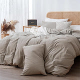 Boxtoday Duvet Cover Queen Size, 100% Washed Cotton Linen Feel Super Soft Comfortable, 3-Piece  Duvet Cover Bedding Set