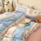 Boxtoday Cute Rabbit Bedding Set with Zipper No Filler Blue Pink Duvet Cover Flat Sheet Pillowcases Twin Queen Size Girl Boys Bed Linens