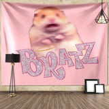 Boxtoday I'm Strong RATZ Pink Mouse Meme Funny Pattern Large Fabric Wall Tapestry Kawaii Room Decor Background Cloth Decoration Blanket