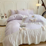 Boxtoday French Princess Style Bedding Sets Ruffle Lace Bow Quilt Cover Romantic Bedclothes Decor Woman Girls Bedroom Duvet Cover 4pcs