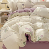 Boxtoday Pastoral Style Duvet Set Bedding Set Small Floral Duvet Cover Warm Thickened Washed Cotton Bedclothes and Bed Sheet Pillowcase