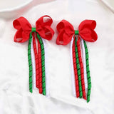 Boxtoday 2Pcs Christmas Hair Bow Clips For Women Girls Long Tassel Hairpins Solid Ribbon Red Hairgrips Headwear Hair Accessories