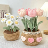 Boxtoday Handmade DIY Tulip Flowers Plant Potted Crochet Knitting Kit for Adults and Kids Crochet Starter Knitting Kit