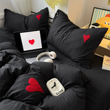 Boxtoday Cool Black Duvet Cover Set Ins Nordic Embroidery Heart Bed Sheet Set Of Four Pieces Home Luxury Bedding Set For Girls